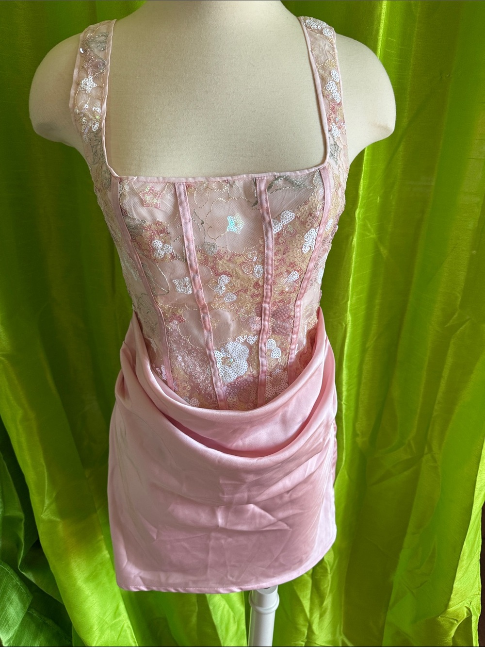 Delicate Pink Lace Corset Slip Dress